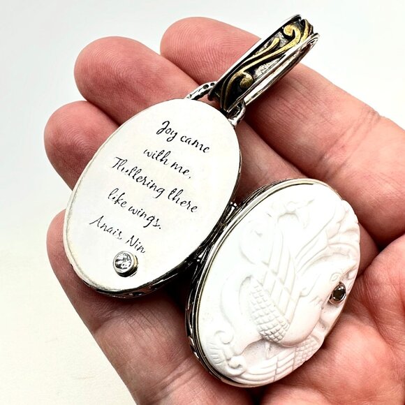 Echo of the Dreamer Sterling Silver Bronze Gemstone Bird Locket Pendant 36 Grams - Picture 1 of 5